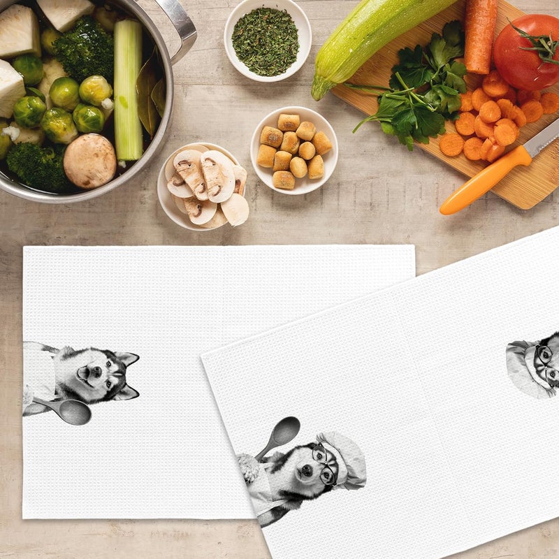 Mcehtle Funny Siberian Husky Kitchen Towels Set of 2, Dog Kitchen Accessories, Dog Chef Gift Hand Towel, Gifts for Dogs Mom Lovers Women, Dining Room Decorative Tea Towel Dish Towels 16x24 Inch - Image 5